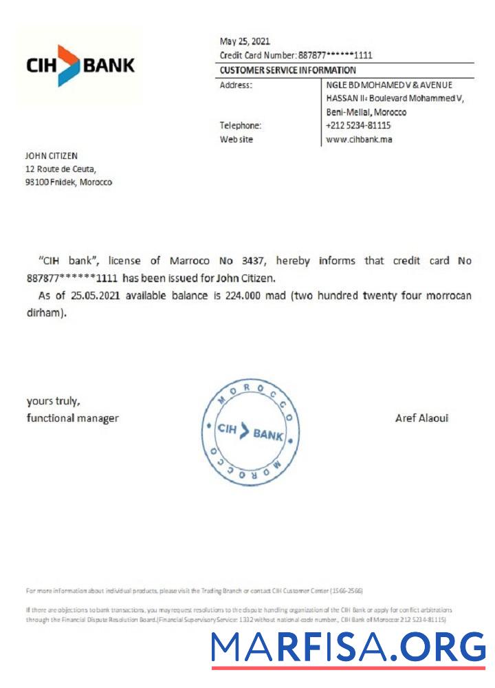 Downloadable Morocco CIH bank reference example